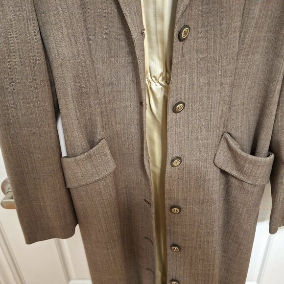 Made In France Vintage Ivoire De Laurence Long Brown Trench Coat Size 38 - Picture 6 of 14